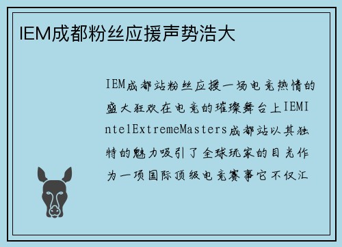 IEM成都粉丝应援声势浩大