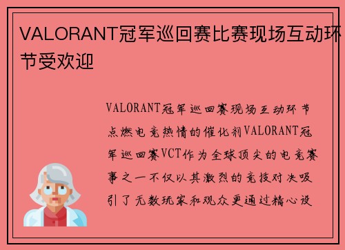 VALORANT冠军巡回赛比赛现场互动环节受欢迎
